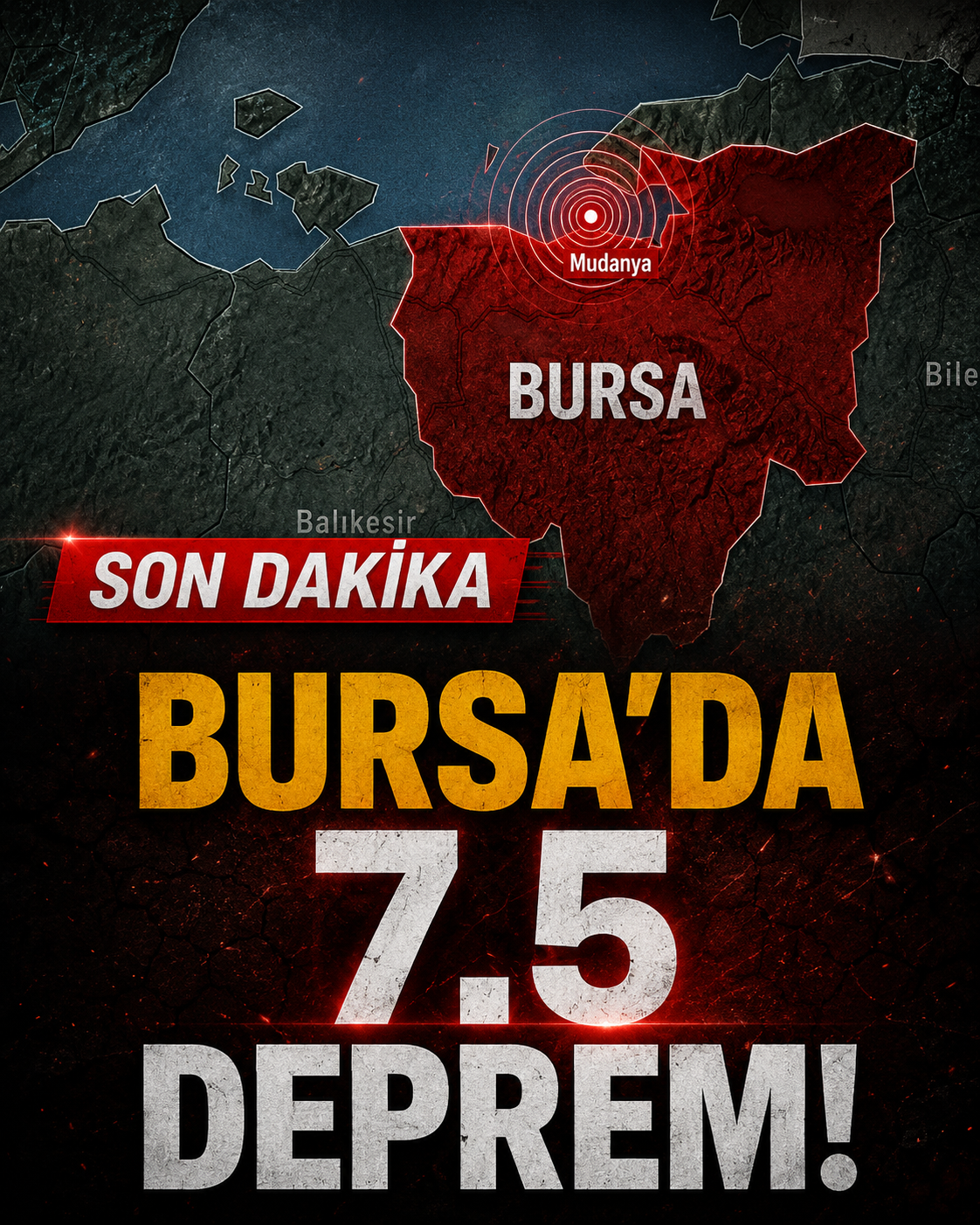 Bursa'da 7.5 Büyüklüğünde